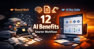 AI Doc Suite benefits showing automated document workflow, AI productivity tools, and smarter digital workspace