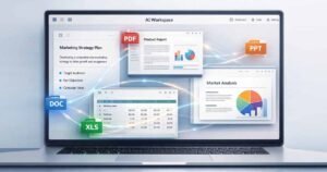 AI Document Suite workspace showing document creation, PDF processing, spreadsheet generation, and AI automation tools