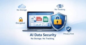 AI Doc Suite data security dashboard showing encrypted document processing and privacy protection