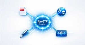 World’s first AI document productivity platform interface showing fdmGTP engine and secure document tools.