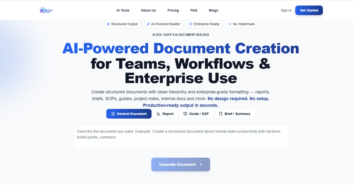AI Doc Suite — AI Document Generator (Structured Documents in Seconds)